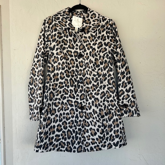 Kate Spade Cotton Blend Leopard Print A-line Coat Women's Size Small Button Up - Picture 2 of 15